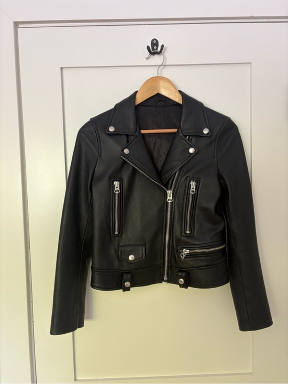 Acne Studios Black Leather Moto Jacket silver hardware sz approx XS